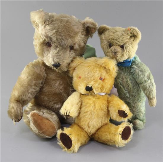 A 1930s Chiltern bear and two Chad Valley bears, tallest 17in.
